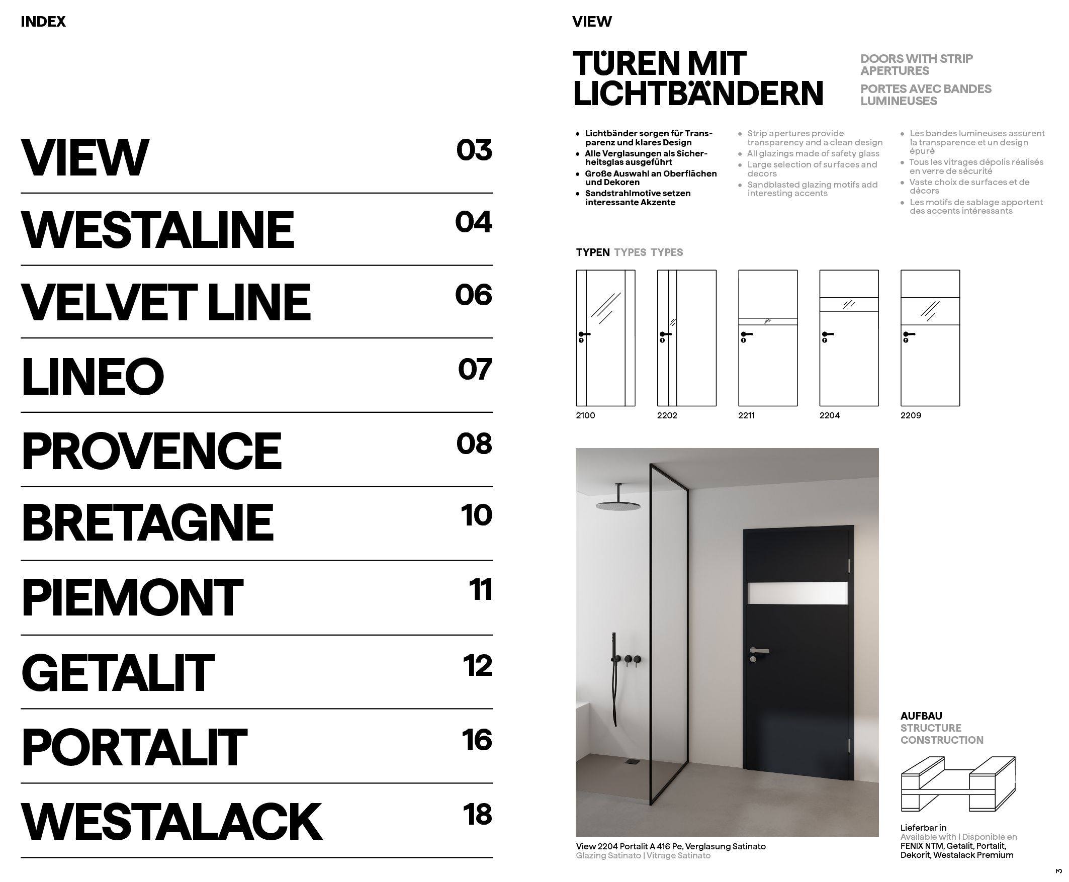 Westag Türen - Design und Oberflaeche - Design and Surfaces, 2023 (német-angol-francia) (1. oldal)